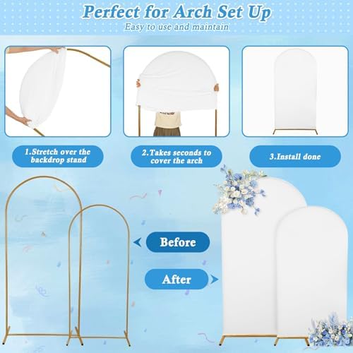 7.2FT, 6FT White Spandex Arch Backdrop Stand Covers Set of 2 - Image 6