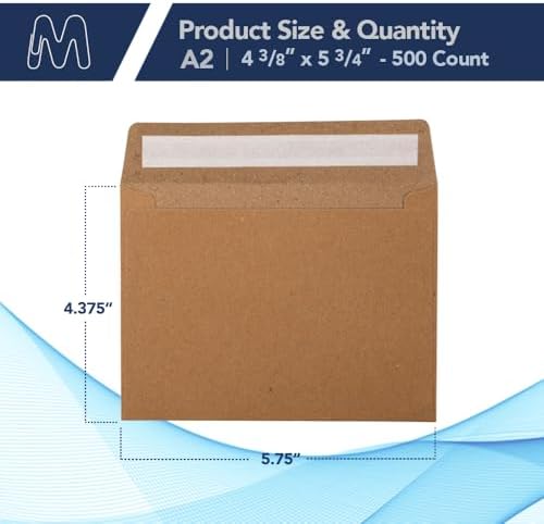 MOS Kraft Invitation Envelopes A2 (4.375 x 5.75 Inch) 500 Pack, Self-Seal Heavyweight Brown Envelopes for 4.25 x 5.5 Cards, Card Making, Rustic Wedding Invitations, Baby Shower - Image 2