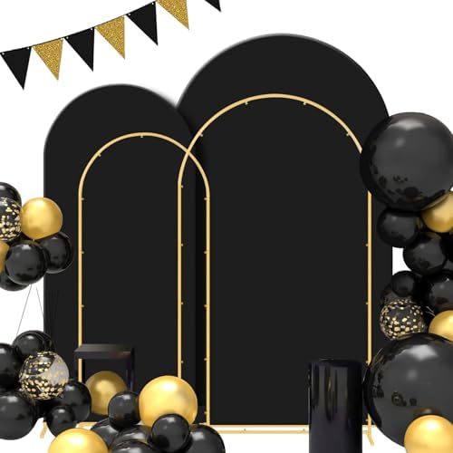 Gawicpy Wedding Arch Backdrop Stand Set Metal Arch Backdrop Stand with Wedding Arch Cover, Wedding Balloon Arch Backdrop Stand for Birthday, Baby Shower, Anniversary (Black, 5.9FT+7.2FT) by Gawicpy