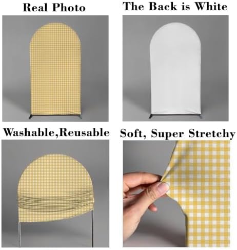Ginger Yellow Checkered Arch Backdrop Cover 7.2FT Yellow Gingham Stretchy Spandex Arch Stand Cover for Birthday Baby Shower Ceremony Wedding Party Decoration (Only Cover) - Image 3