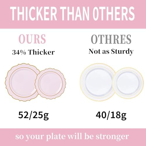 350PCS Pink Plastic Plates, Plastic Dinnerware Sets for 50 Guests - Image 4
