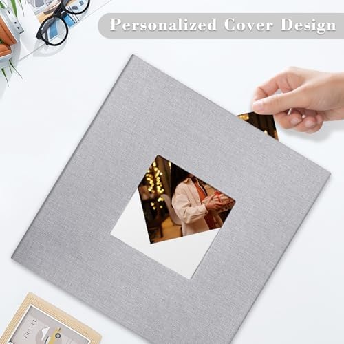 Large Photo Album Self Adhesive, DIY Scrapbook Album for 3x5 4x6 8x10 Pictures, 60 Pages Light Grey Linen Cover Memory Book, Ideal Gift for Family Wedding Baby Christmas Anniversary - Image 2