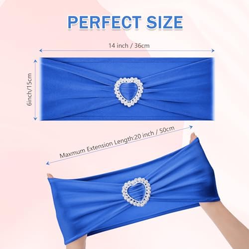 Pack of 60 Spandex Chair Sashes Bows Stretch Chair Cover Band with Buckle Slider Universal Elastic Chair Ties for Wedding Banquet Party Event Decoration (Royal Blue) - Image 2