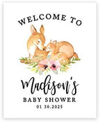 Andaz Press Custom Large Baby Shower Canvas Welcome Sign, 16 x 20 Inches, Woodland Deers, Guestbook Alternative, Personalized Sign Our Canvas, for Woodland Forest Animal Baby Shower, Baby Sprinkle by AndazPress