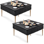Wish Care 2 Pack Black Spandex Tablecloths for 48x48 Inch Square Tables, Stretch Fitted Table Clothes with Pleated Ruffle Skirt for 48” Table, Wrinkle Free and Elastic, for Party Kitchen Home Dining by WishCare