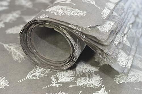 Kathmandu Valley Co. Handmade Lokta Decorative Wrapping Paper, Grey Feather - Image 2