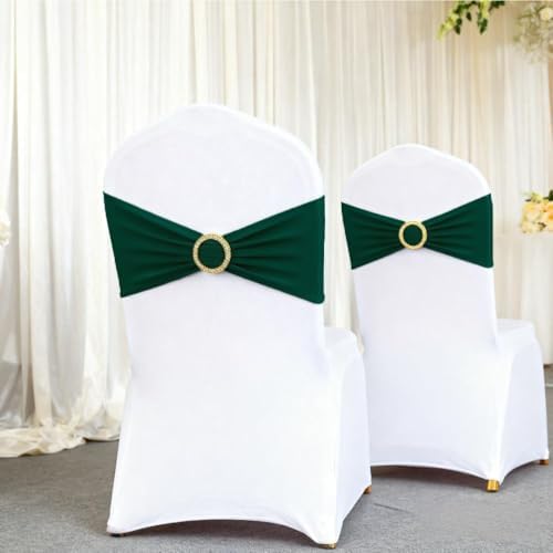 Hunter Green Chair Sashes 50 Pack, Dark Green Spandex Chair Bands with Gold Buckle Slider for Wedding Christmas Party Folding Chairs Birthday Décor, Green Chairs Bows Ties - Image 5