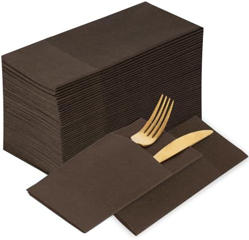 KAMMAK Napkins Disposable Coffee Cloth like Dinner Paper Napkins with Pocket 100 Pack Folded Luncheon Napkins Wedding Reception Bathroom Guest Hand Towel for Party Decoration, Kitchen,16.5 x 16.5 inch by KAMMAK