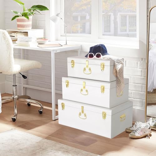 Vixdonos Decorative Box Set of 3 Metal Trunks Chest with Safety Lock Clasp for Treasure Organization and Home Dorm Decor,26.8x16.5x11Inches - Image 6