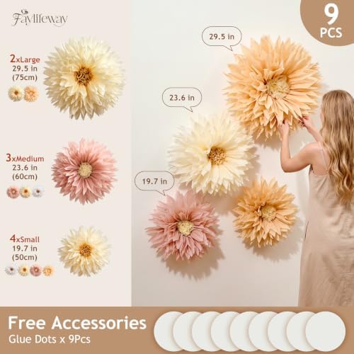 Faylifeway Large Paper Flowers for Wall Decor Wedding Party Backdrop (Boho) - Image 6