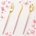 I00000 60 Pcs Pink Plastic Silverware, Fancy Gold Utensils with Pink Handle by I00000