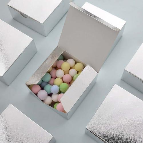 Efavormart 100 Pack 4"x4"x2" Silver Metallic Cake Favor Boxes, Shimmering Cardstock Candy Treat Gift Boxes for Holiday and Anniversary Events - Image 7