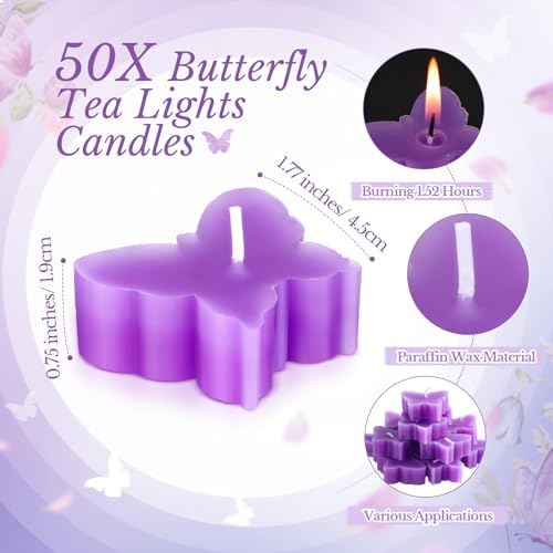 MTLEE 50 Sets Butterfly Candle Baby Shower Favors for Guests, Purple - Image 2
