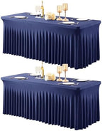 2 Packs Navy Blue Spandex Tablecloths for 4 Foot Rectangle Tables by PartyTalk