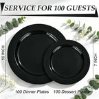 FLOWERCAT 200PCS Black Plastic Disposable Plates for Party - 10 "&7" Black Plastic Plates - Serve for 100 Guests for Summer Party & Birthday & Wedding&Halloween - Image 3