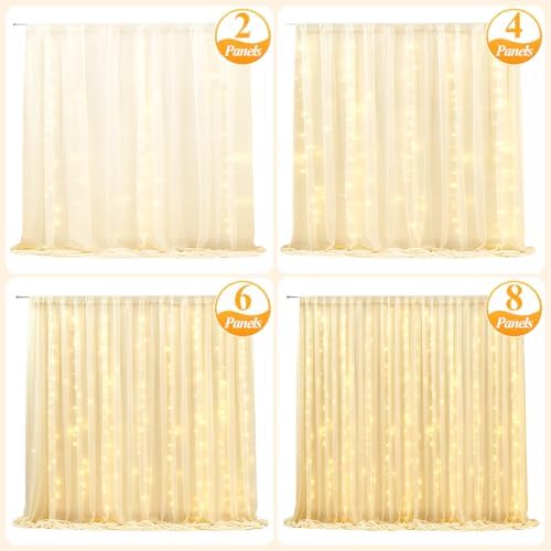 Ledido 10×10ft Champagne Tulle Backdrop Curtain with Light(4 Panels 5×10ft) - Image 5