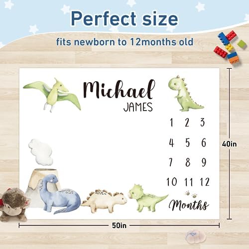 Custom Name Baby Milestone Blanket - Baby Milestone Monthly Blanket with Double Sided for Boy Girl Baby Photography Props - Dinosaur Print Gifts for Kids Infant (FixedSize) - Image 3