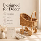 15 Inch Wicker Baby Carriage Basket, Vintage Rattan Stroller Flower Basket for Baby Shower Centerpiece, Woven Carriage Decor for Wedding, Nursery Display and Photography Prop (Large) - Image 6