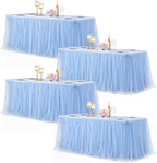 Baby Blue Table Cloths for 6 Foot Rectangle Tables, Tulle Table Skirt Baby Shower Table Covers for 6 Foot Tables Desk Skirt Party Wedding Banquet Tablecloth Elastic Stretch Fitted Ruffle Table Cloth by LittleFunny