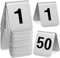 Blulu 50 Pack Stainless Steel Table Numbers 1-50, 3.0 x 2.4 Inch Double Sided Tent Style Number Signs Tabletop Display Cards for Wedding Reception, Restaurant, Party, Cafe and Event Seating by Blulu