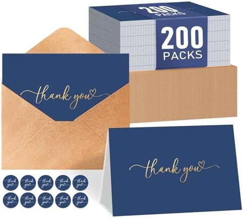 200 Pack Thank You Cards with Envelopes & Stickers Navy Blue by Unknown