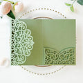 ponatia Trifold Laser Cut Wedding Invitations Pockets with Envelopes by ponatia