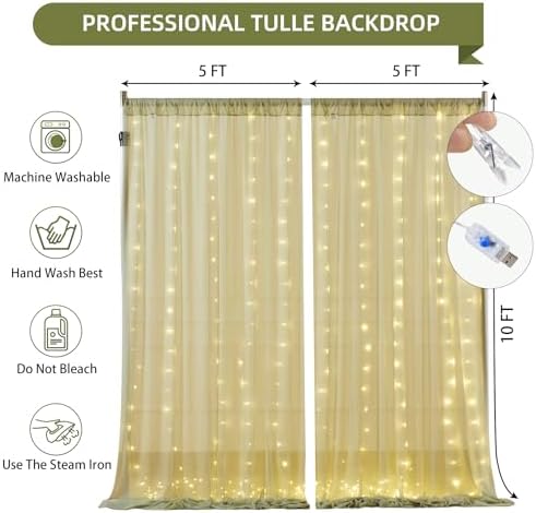 10x10FT Green Wrinkle Free Backdrop Curtains with Lights String for Parties - Photo Curtain Backdrop with Lights for Wedding Decorations, Bridal Baby Shower Birthday Party Photography Background - Image 5