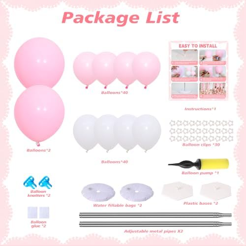 2‑Set Macaron Pink White Balloon Column Kit for Birthday Baby Shower Party - Image 3
