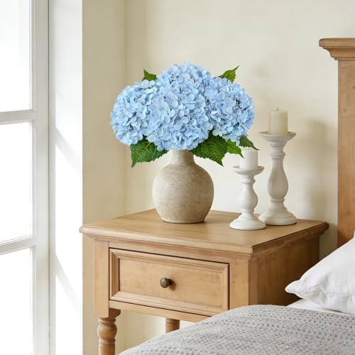 ZYTUYO 20 inches 4 Pcs Sky Blue Real Touch Hydrangea Artificial Flowers Boho Lifelike Real Looking Latex Hydrangeas Flower with Long Stem for Home Decor Spring Table Centrepiece - Image 5