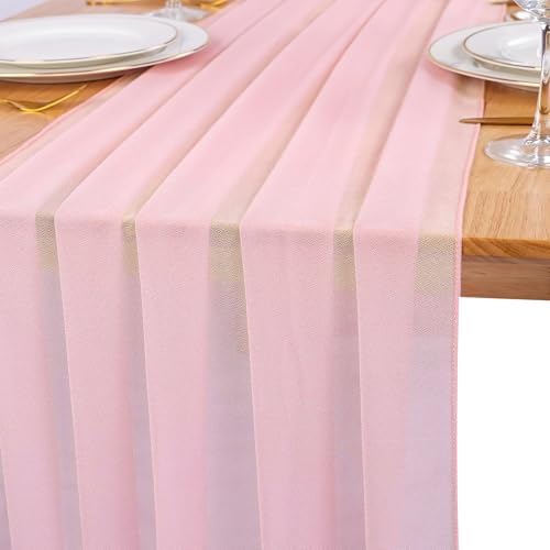12 Pack Baby Pink Table Runner 10ft Romantic Chiffon Table Runner for Wedding Baby Shower and Birthday Party Cake Table Decorations(120 x 12 in) - Image 4