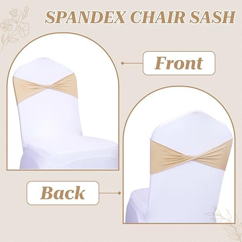 MDS Pack of 50 Spandex Chair Sashes Without Slider Buckles – Champagne Gold - Image 4