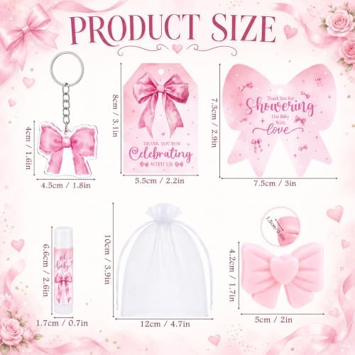 288 Pcs Baby Shower Favors Set for Guests,Pink,Bow - Image 2
