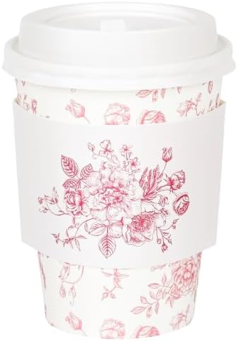 50Pcs Pink Floral Disposable Coffee Cups with Lids and Sleeves by FromTablestoTales