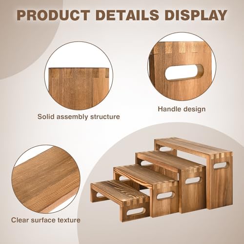 8 Pcs Wood Risers Display Stands, 2 Set Wooden Risers for Table Display, 4 Tier Rectangular Riser Display Stand Wooden for Cupcake, Desserts, Perfume, Collections, Jewelry Showcase - Image 4