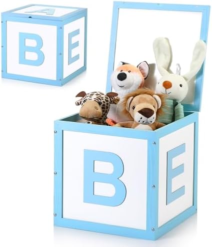 Chunful Wood Baby Shower Box Abc Display Box for Party Decorations with Alphabet Letters Personalized Shower Gifts Basket Party Blocks Backdrop for Boys and Girls(Blue,White) by Chunful