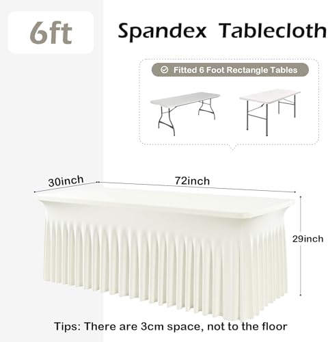 2 pk Ivory Spandex Tablecloth 6ft with Ruffle Skirts,Wrinkle Free High Stretch Cream Fitted Tablecloths for 6 Foot Rectangle Tables,Elastic Spandex Table Covers 6 ft for Parties Weddings Banquet - Image 4