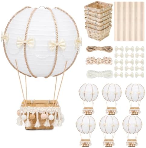 Serencatcher Hot Air Balloon Table Centerpieces 6 Sets DIY Hot Air Balloon Paper Lanterns Craft Kit with Baskets Bows Pearl Chain for Neutral Baby Shower Wedding Birthday Bridal Shower Party Decor by Serencatcher