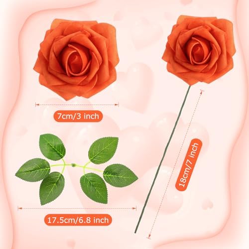 100 Pcs Artificial Rose Flowers, Burnt Orange - Image 2