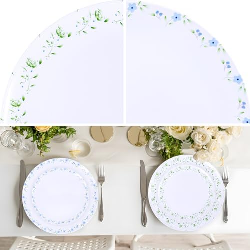 YOUBET 60PCS Blue and Green Floral Plastic Plates for Tea Party Wedding - Image 4