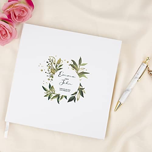 Andaz Press Personalized Wedding Guestbook with Gold Accents, Glitter Gold Greenery Design White Guest Sign in Guest Registry 120 Pages 8.5 X 8.5 Memories Book for DIY, Scrapbook, Photo Album - Image 2