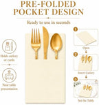 100 Pcs Beige Napkins Disposable Linen Feel Dinner Paper Napkins with Built-in Flatware Pocket, 16"x16" Airlaid Paper Pre-Folded Napkins for Silverware Baby Shower Easter Wedding Birthday Party - Image 6