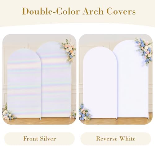 Rainbow White Arch Covers 7.2 and 6ft Sequin Sparkly Birthday Party Arch Backdrop Covers Set of 2 Spandex Shimmer Balloon Arch Stand Cover for Wedding Bridal Shower Baby Shower Photo Arches Background - Image 4
