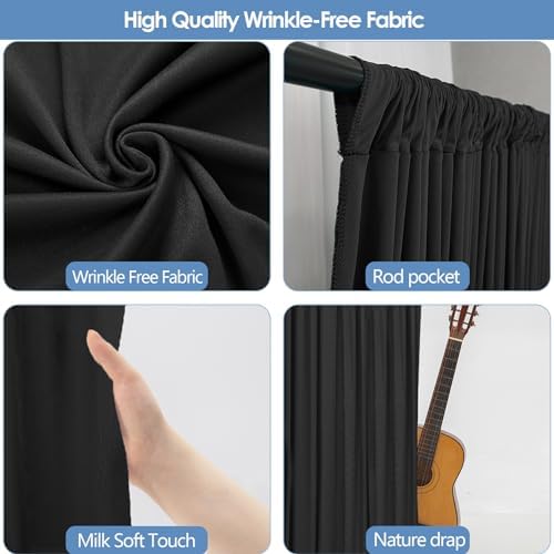 10x10ft Wrinkle Free Black Backdrop Curtain for Parties Soft Fabric Drapes Wedding Black Curtain Backdrop for Birthday Party Decorations Background for Photography 5x10ft, 2 Panels - Image 4