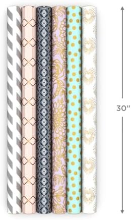 Hallmark Wrapping Paper Rolls, 6 Rolls (Hearts, Dots, Flowers, Stripes) - Image 3