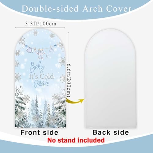 Baby It's Cold Outside Baby Shower Arch Backdrop Cover 6.6ft Winter Pastel Blue Boy Girl Party Snowflake Spandex Stretchy Fabric Arched Photo Background Welcome Sign Decorations 3.3x6.6ft - Image 2
