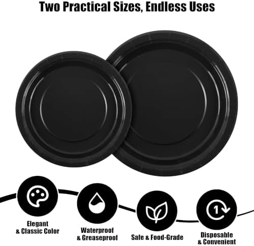 Kochorie 350 Pieces Black Dinnerware Set, 7 & 9 inch Dessert Paper Plates Cups Napkins Plastic Cutlery Disposable Party Supplies for Birthday Baby Shower Wedding, Serve 50 Guests - Image 3