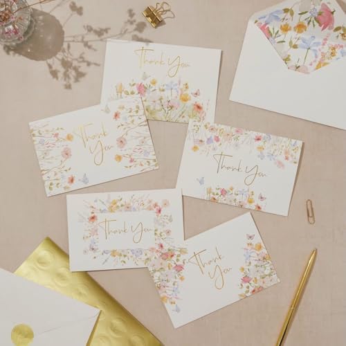 100 Floral Thank You Cards With Envelopes & Stickers - Pretty Wildflower & Gold Foil Assorted Greeting Notes pack for Wedding, Baby & Bridal Shower - Cute 4x6 Large Blank Flower Bulk Box Set - Image 6