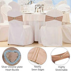 Beige Chair Sashes 50 Pack Spandex Beige Sashes for Chairs Covers Universal Stretch Chair Sashes Band with Heart Buckle Slider for Wedding Banquet Party Decorations - Image 4