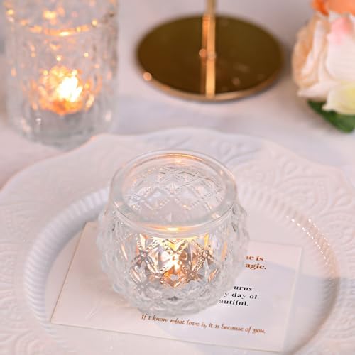 DARJEN Clear Votive Candle Holders Set of 24- Round Glass Candle Holders Bulk for Tea Light Candle, Embossed Candle Votives for Wedding Centerpiece, Various Parties & Home Decor (Pack of 4) - Image 3