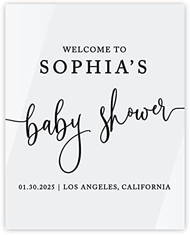 Andaz Press 16"x20" White Acrylic Personalized Baby Shower Welcome Sign, Gender Neutral Large Custom Sign for Easel Stand, Modern Baby Shower Decorations by AndazPress
